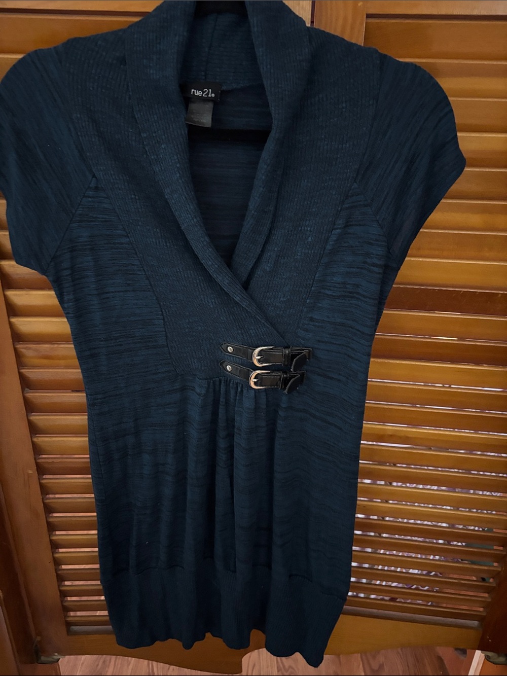 rue21 Dark Teal Short-Sleeve Tunic with Double Buckle Detail